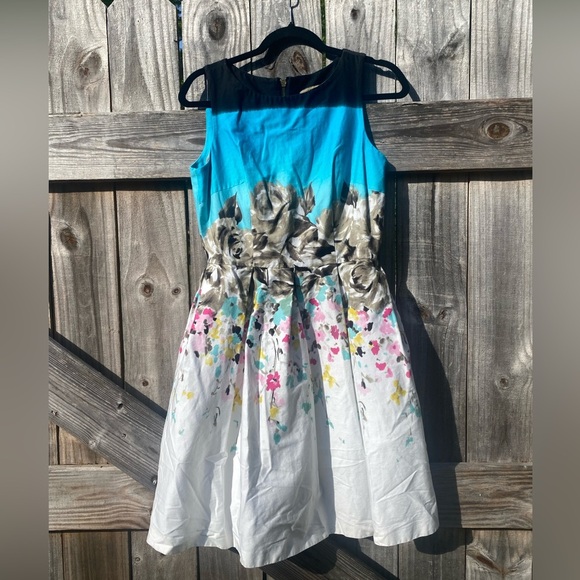 Melanie T Floral Sleeveless Dress - Blue and White - Picture 1 of 8
